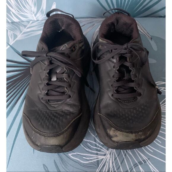 HOKA ONE Bondi black leather Slip Oil Resistant Sneakers Gym Work SHOES women’s - Picture 2 of 13